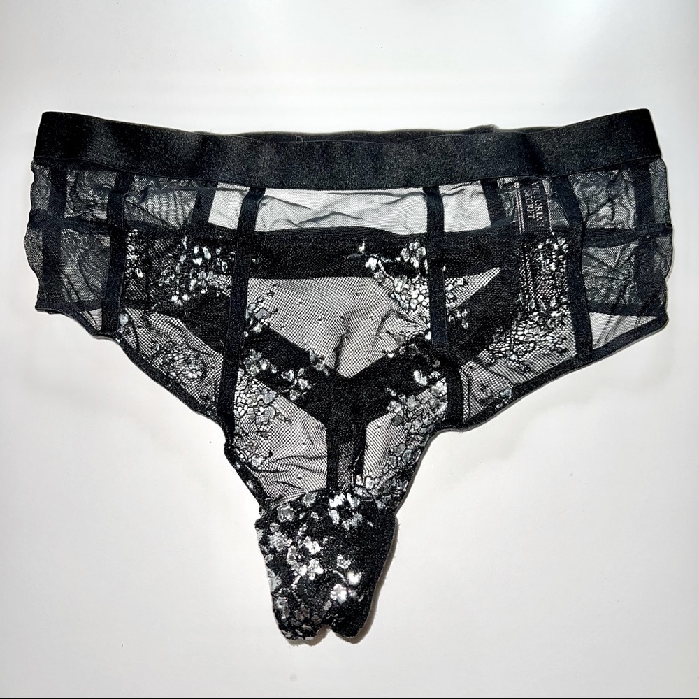 Victoria’s Secret Very Sexy Black High Waist Thong. NWOT. Size Small. Mesh/Lace